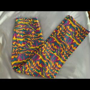 Groovy swirl pattern denim pants